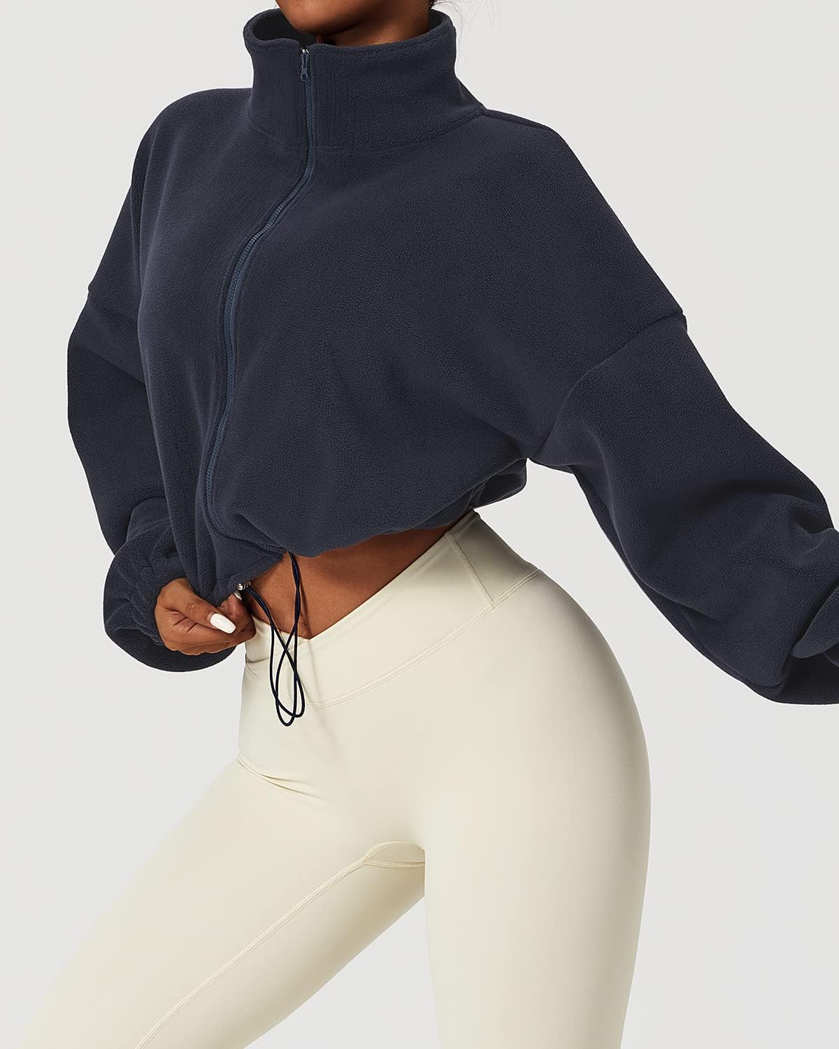 QINSEN Women's Full Zip Fleece Short Jacket Warm Winter Long Sleeve Stand Collar Sherpa Crop Coat - Image 5