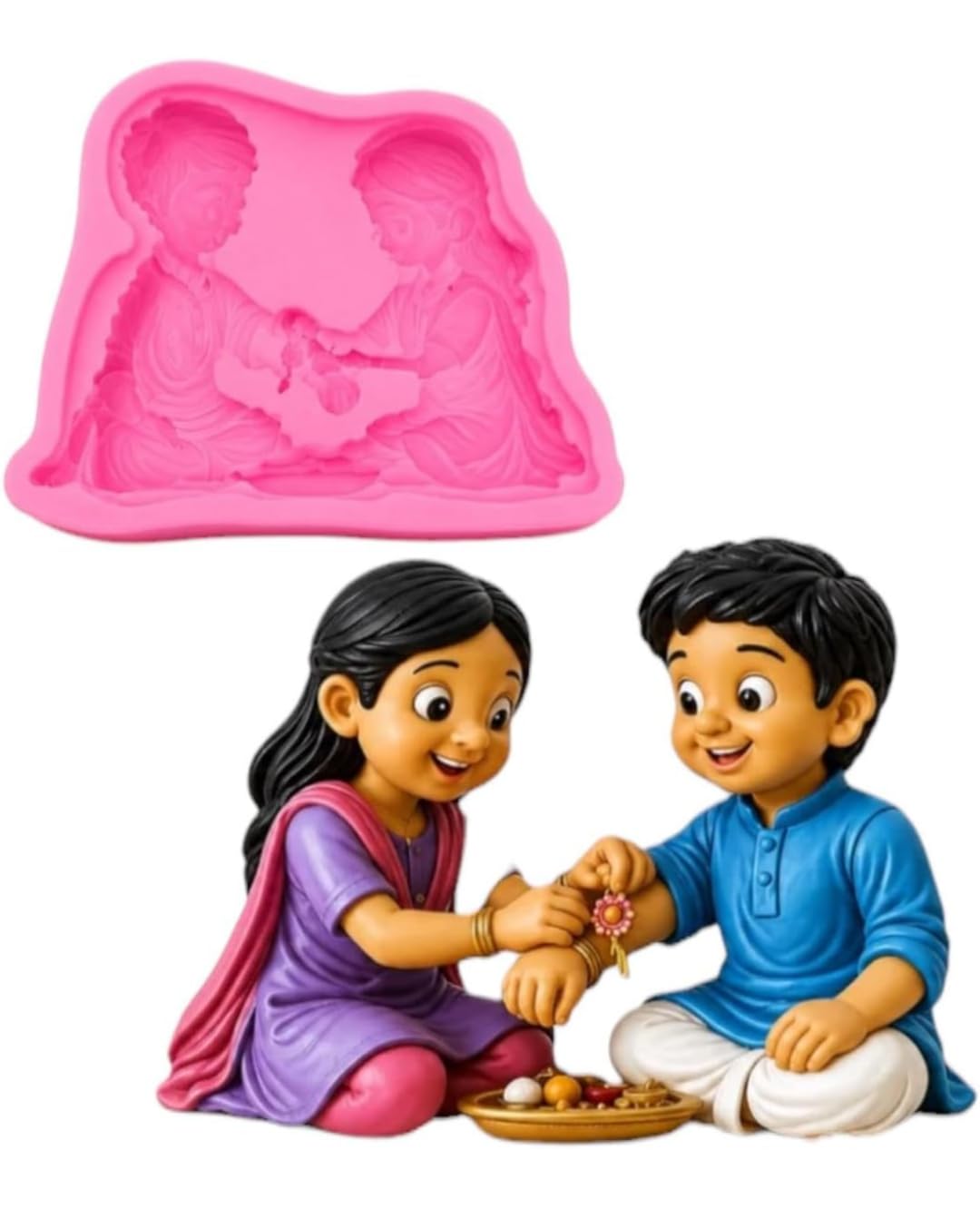 JB- Rakshabandhan Candle Moulds Rakhi Silicone Mould Bhai Behen Shape Fondant Mold Resin Art Crafts Topping Cake Chocolate Wax Topping Candle Making Molds-image-39