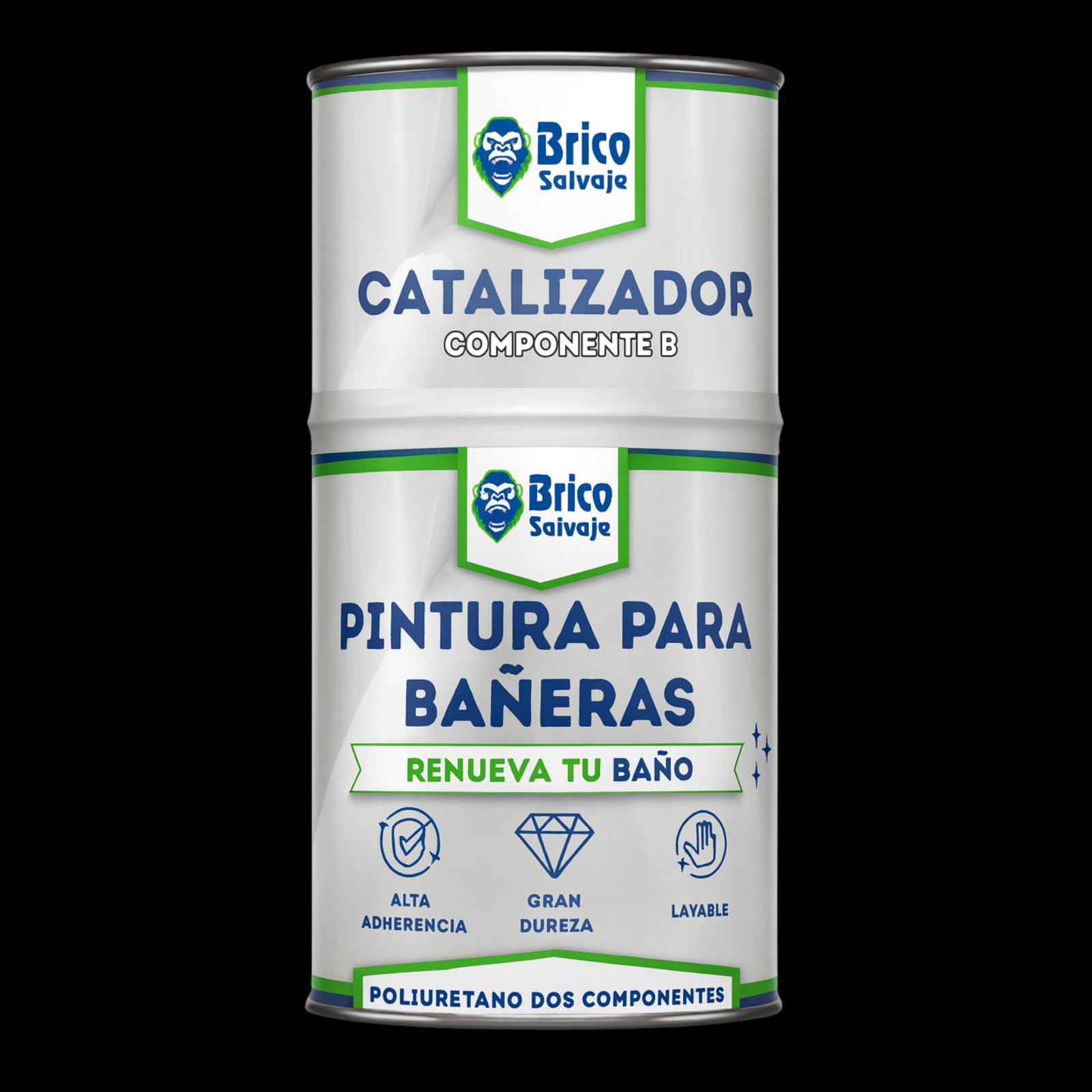 Pintura para Bañeras Acabado Mate | Poliuretano 2 Componentes 600+150 | Renueva tu Bañera sin Obras | Fácil Aplicación con Rodillo o Brocha en Baños Interiores (Negro)