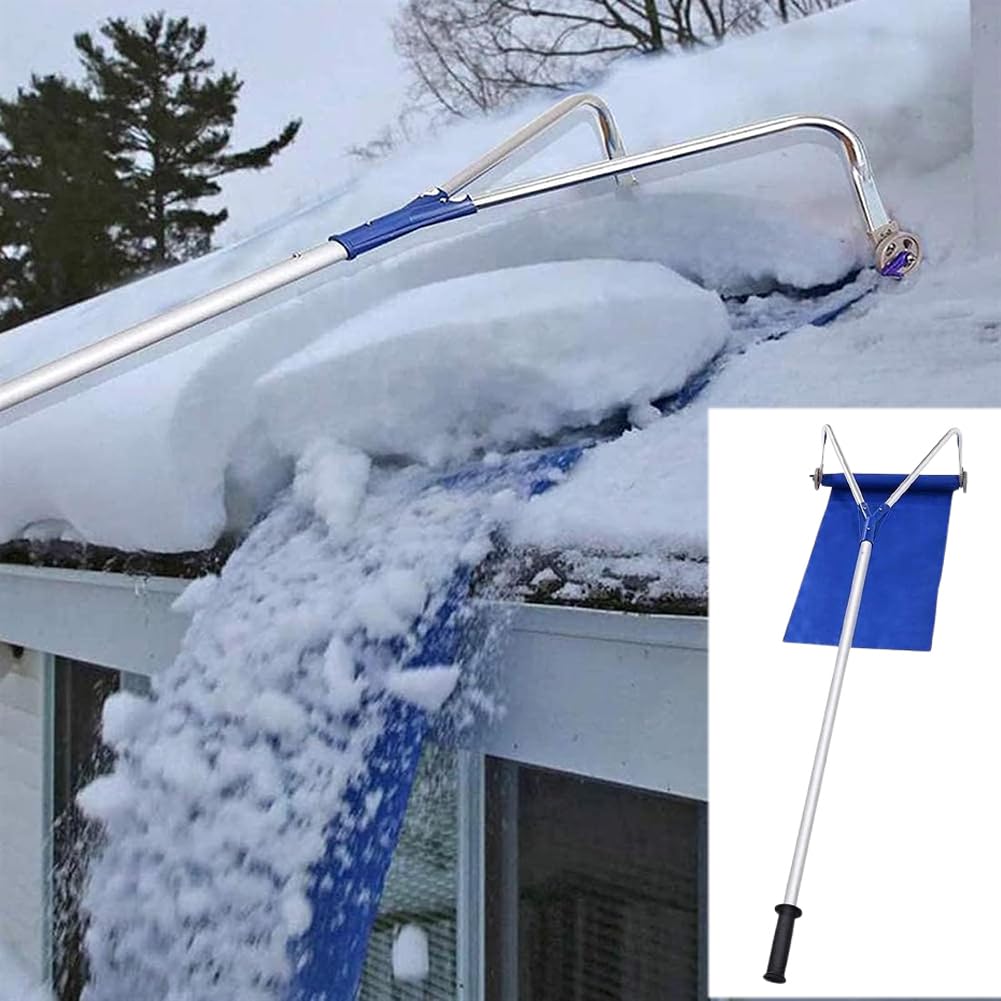 Strumento per La Rimozione della Neve dal Tetto, Rastrello da Neve, Rastrello da Neve Estensibile in Alluminio con Ruote, Strumento Multifunzionale per La Rimozione della Neve, con Maniglia
