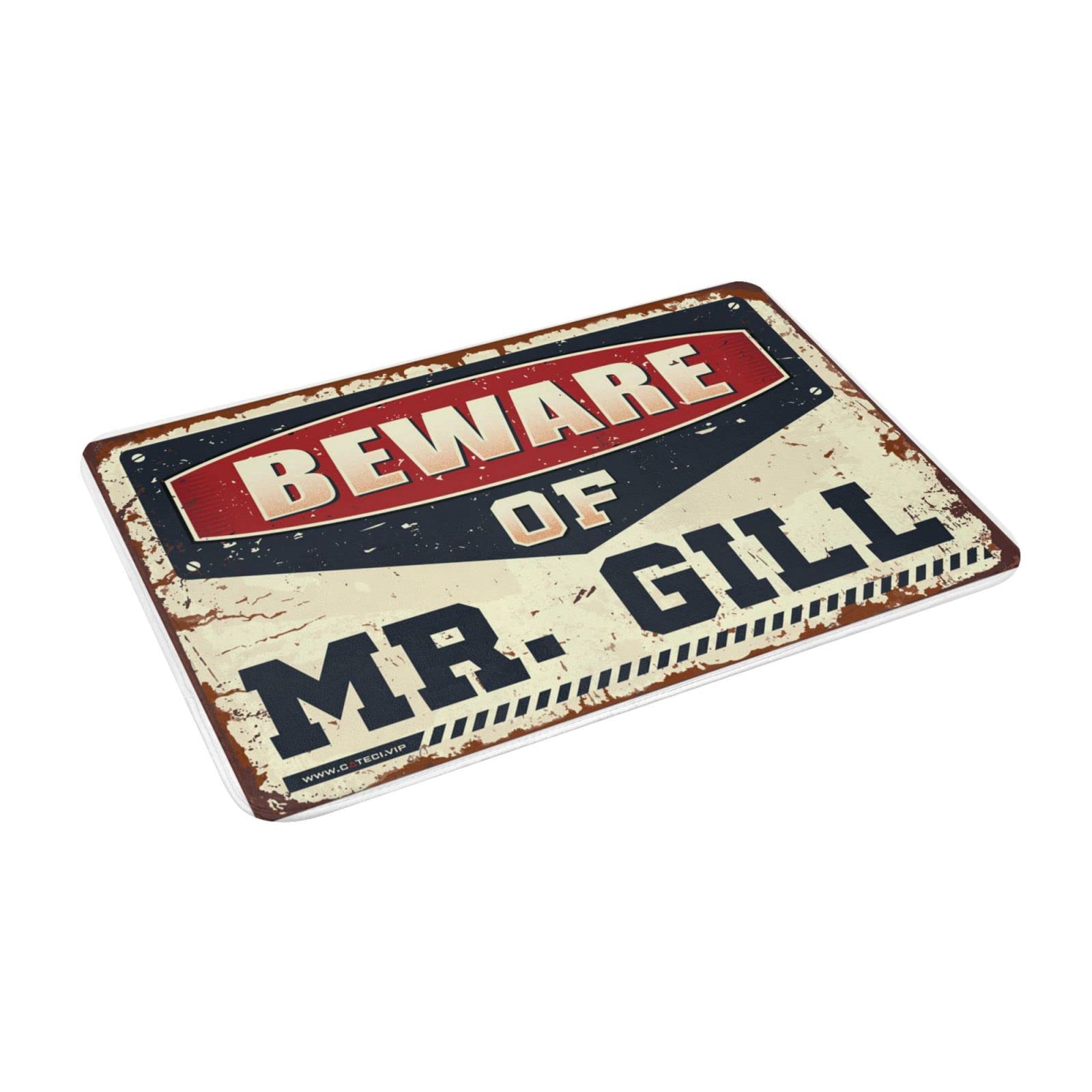 Zerbino per interni con scritta "Beware of Mr. Gill", piccolo zerbino decorativo per patio (dimensioni: 65 x 90 cm)
