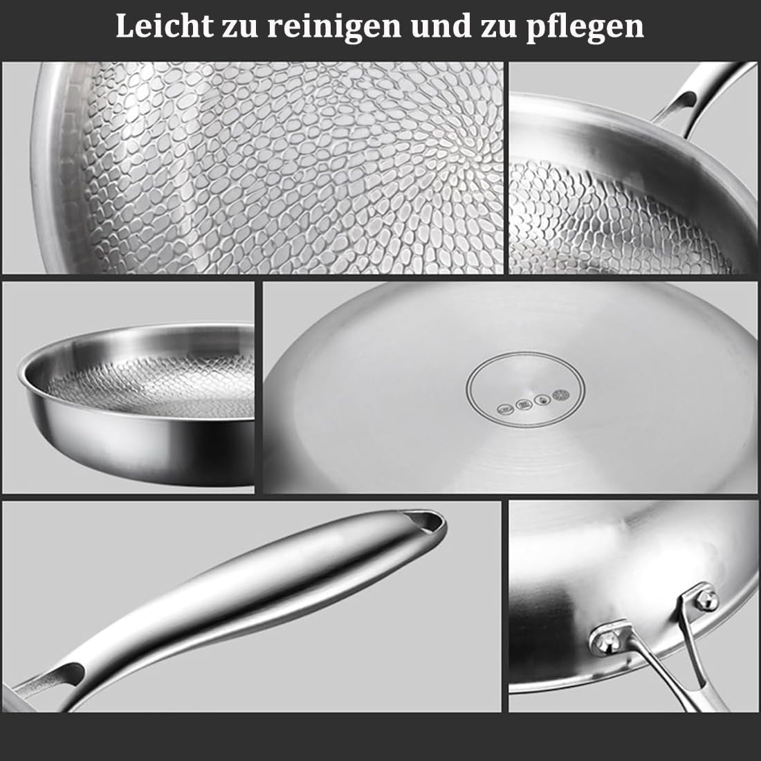 Titan Pfanne Unbeschichtet 26/28/30/32 cm – Antihaft Bratpfanne mit Deckel, Edelstahlpfanne, Kratzfest & Induktionsgeeignet für Alle Herdarten | Multifunktionale Edelstahlpfanne (Mit Deckel, 26cm)