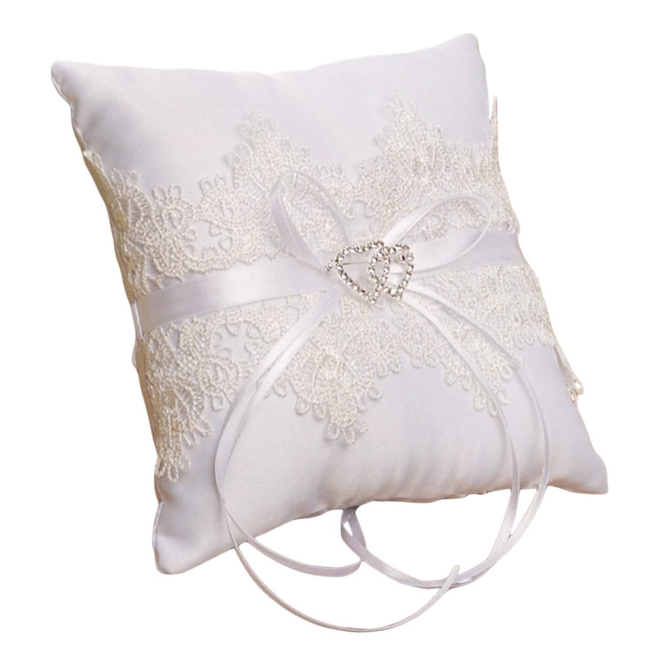 Cabilock Wedding Bearer Pillow Lace Heart Design Elegant Holder for Wedding Ceremony for Displaying