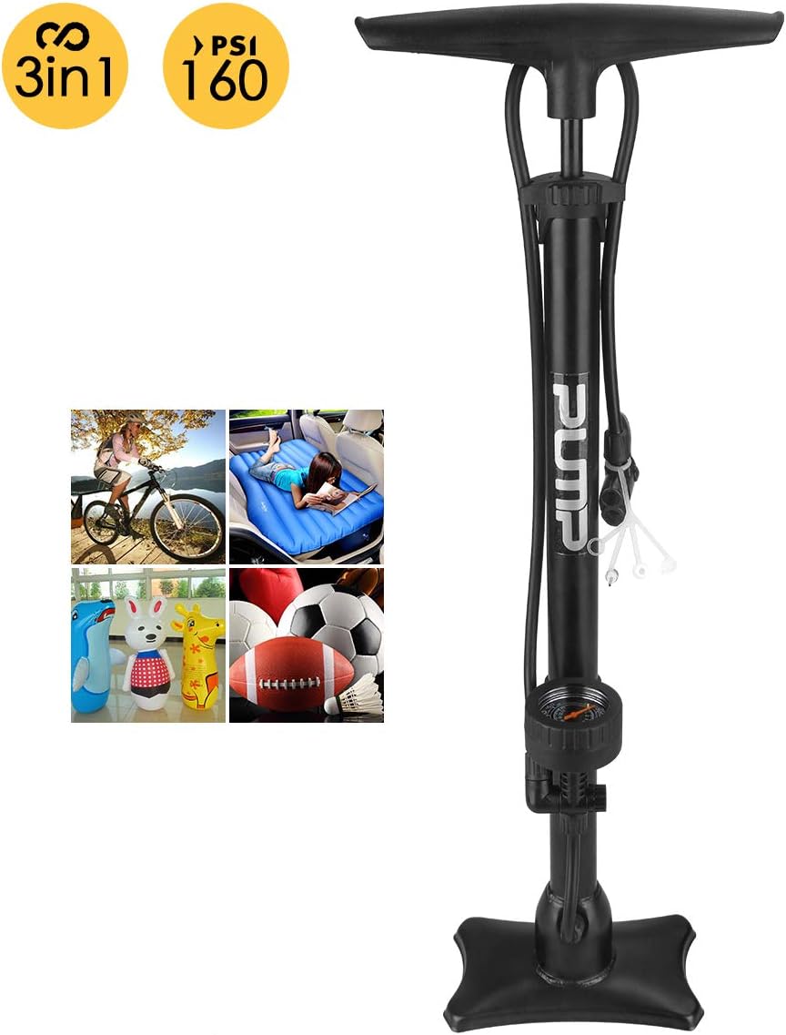 Odis Bike Floor Pump with Gauge Bike Tire Pump Compatible with Schrader Valve Multi-Functional Floor Bike Pump