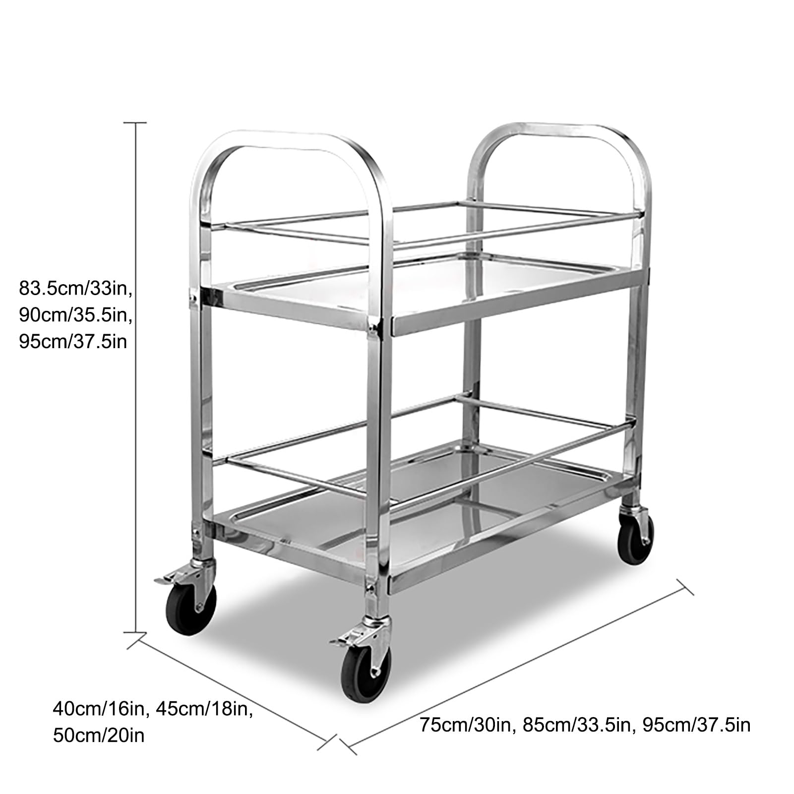 Carrello da lavoro in acciaio inox con ruote, tavolo da lavoro e preparazione commerciale, ruote silenziose a 360°, per ristorante, cucina, magazzino, garage, hotel, ,75*40*83.5 cm/30*16*33 in