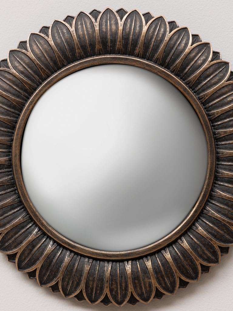 Générique Miroir Mural, Convexe, Décoratif, Feuilles en Bronze, 23 cm de Diamètre, avec Support de Fixation, Belle Fabrication