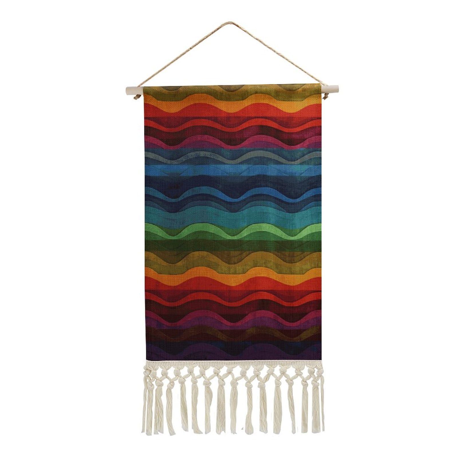 FekiLoot Rainbow Wall Art Print Decor Art Tapestry with Tassel Cotton Linen Hanging Poster Vintage Aesthetic Wall Art Poster Rustic Wall Art Decor for Home Bedroom Living Room Office