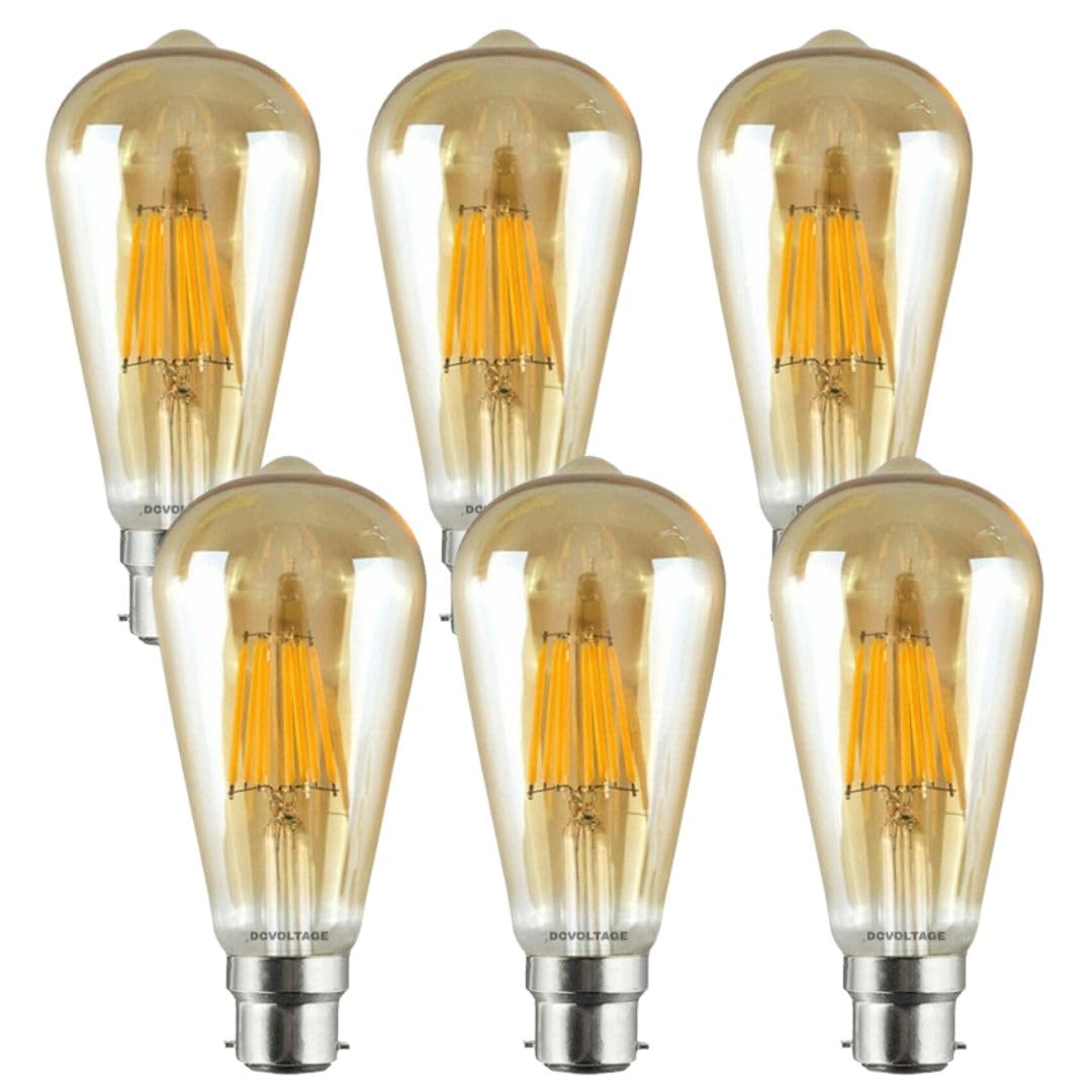 Pack 6 | LED Bayonet Vintage Bulb, ST64 8W (60W Equivalent) BC B22 Dimmable LED Filament Warm White 2700K Amber Glass 806 Lumens, Energy Saving Bulb for Squirrel Cage Lamp & Home Decoration