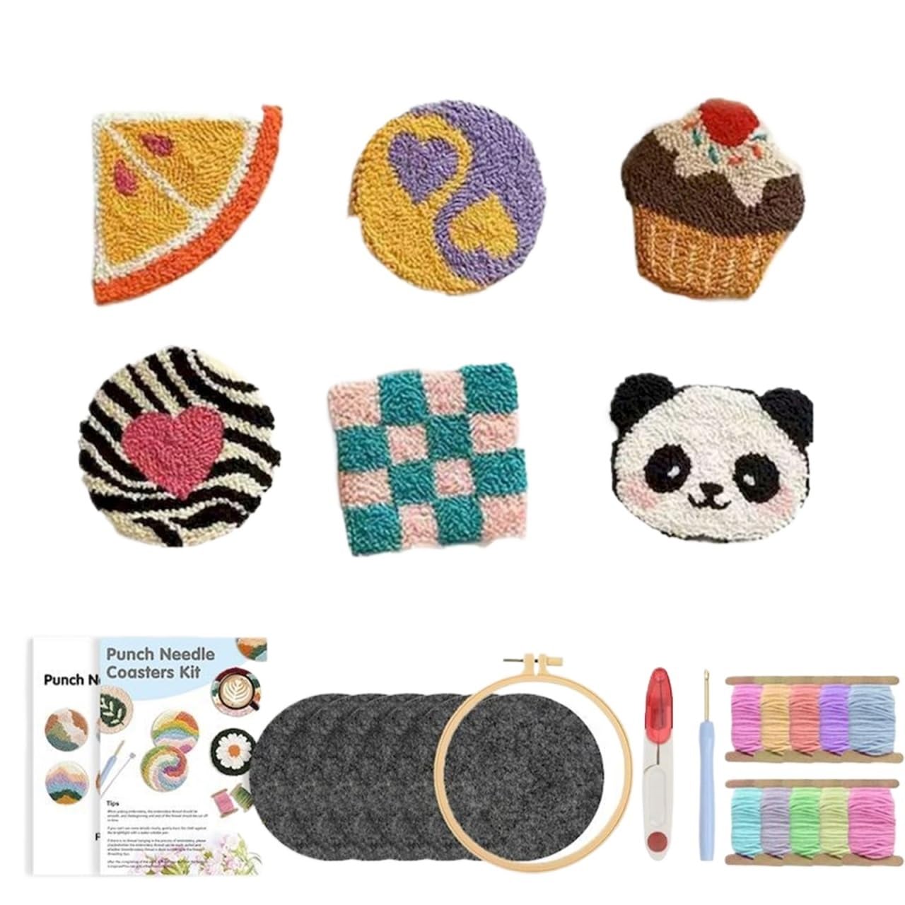 1set Punch Needle Coaster Set For Embroidery DIY Tufted Material Craft Art For Adult for DIY(Color3)