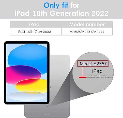 Miniatura 2 de DTTO Funda para iPad de 10.9 pulgadas 2022, funda de cuero de alta calidad con soporte para lápices, función de encendidoapagado automático y