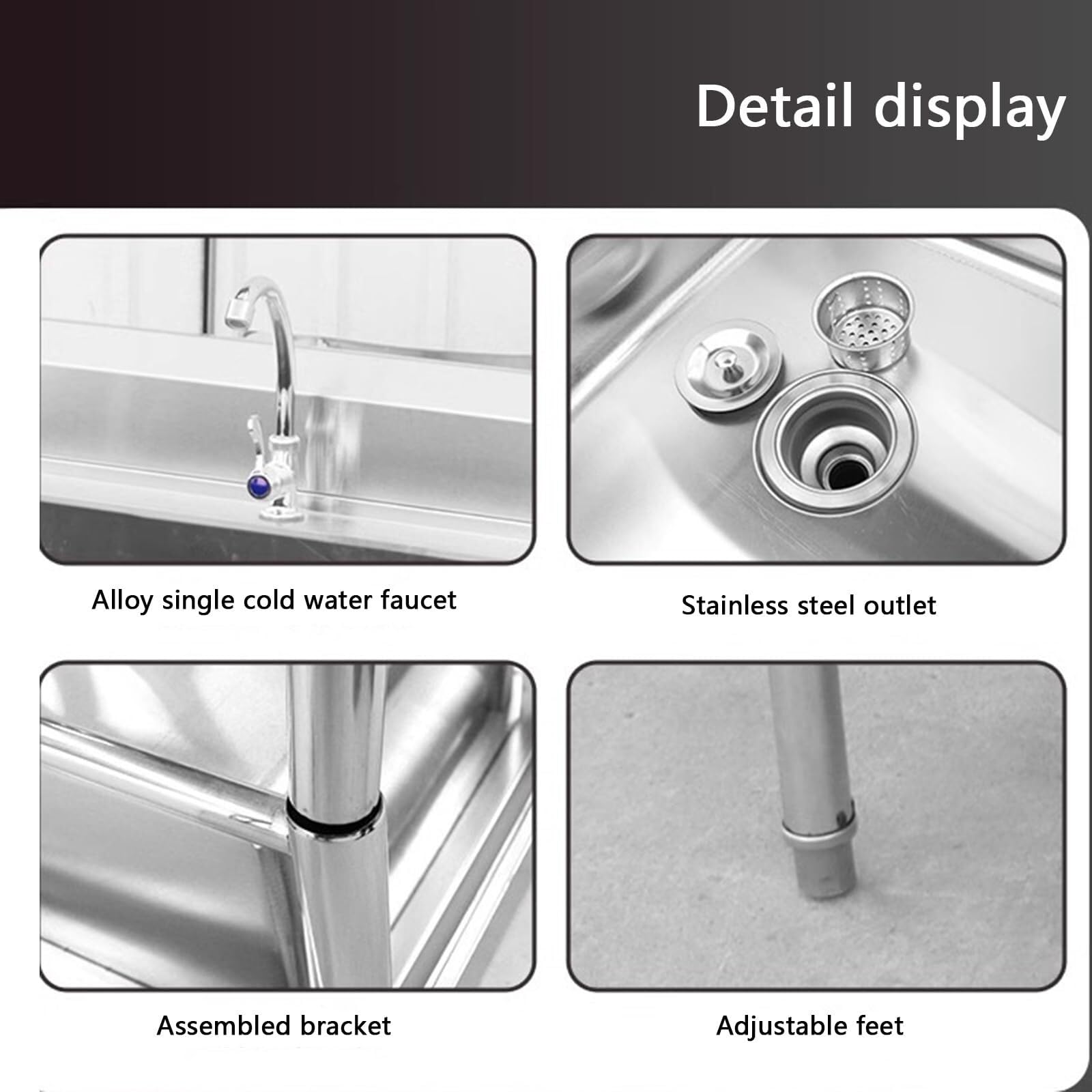 Lavandino autoportante in acciaio inox con rubinetto, per garage, ristorante, cucina, lavanderia, all'aperto, industriale (120 x 60 x 80 cm)