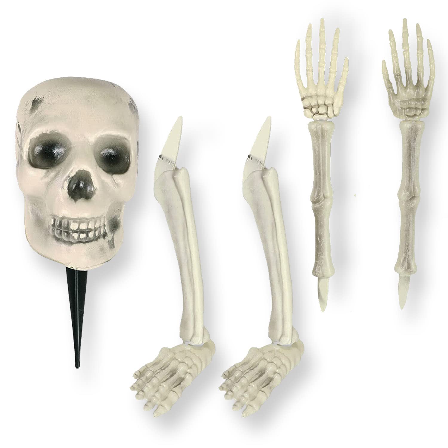 Akh White Akh® Buried Skeleton Set | 5 Pieces | Realistic Skeleton Spooky Fake Bones | Halloween Skull Decorations | Horror Skeleton Skull | Fake Skeleton | For Halloween Graveyard Haunted House Decoration