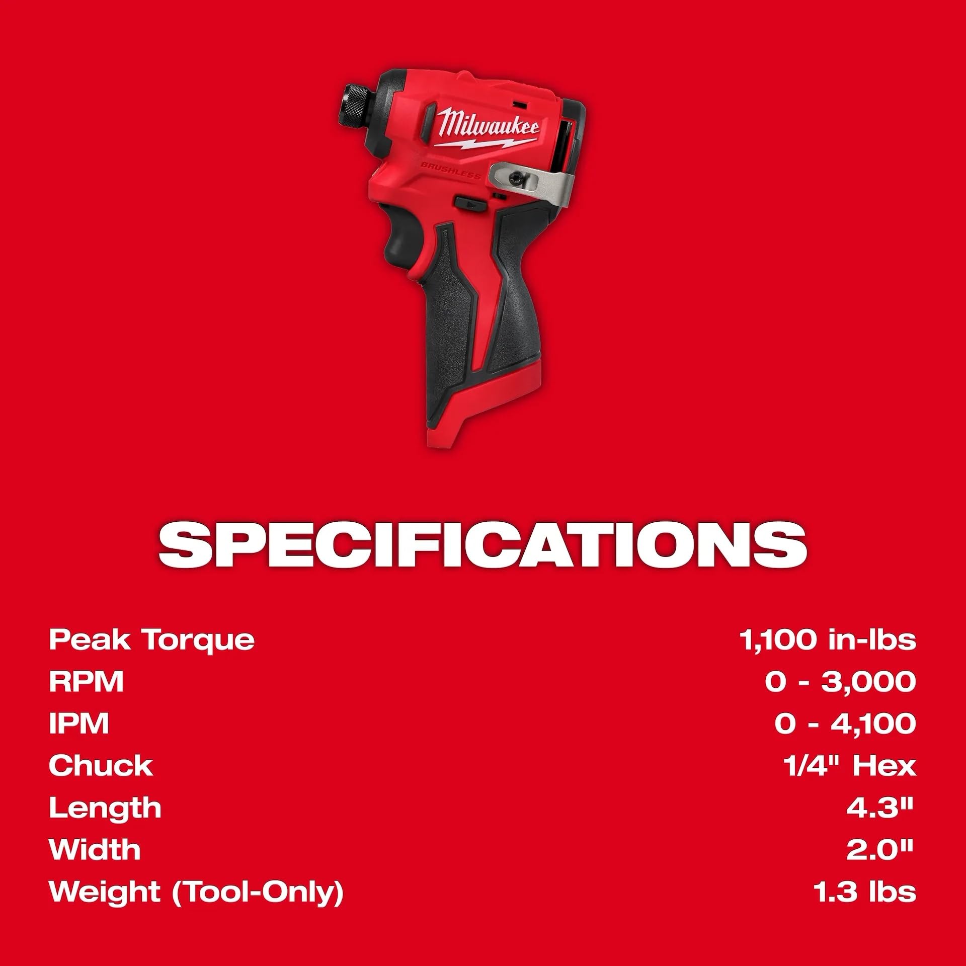 Milwaukee M12 - Destornillador de impacto hexagonal subcompacto sin escobillas de 1/4 pulgadas (herramienta básica)