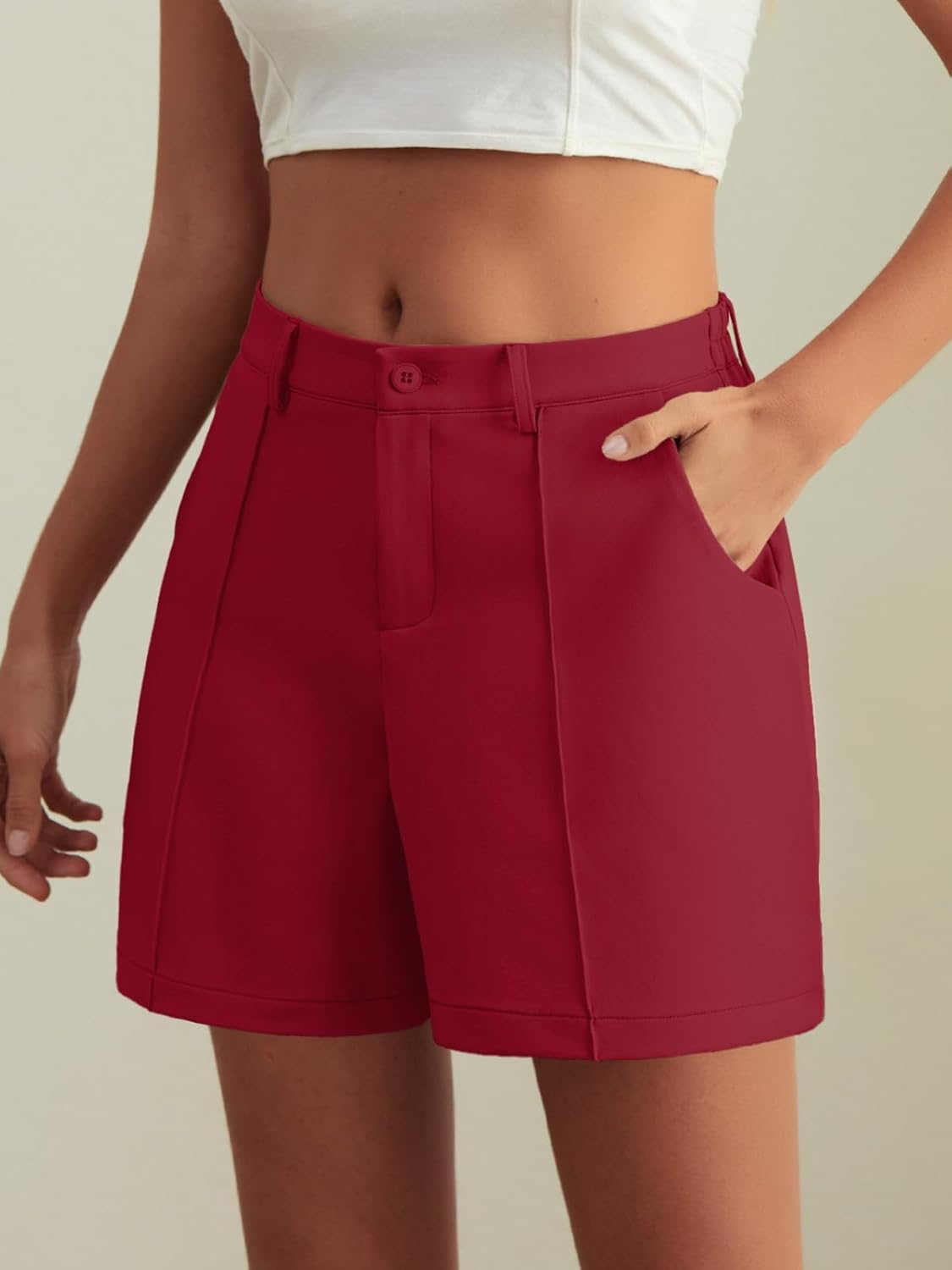 Feiersi Womens Casual High Waisted Elastic Waist Wide Leg Tailored Shorts Pleated Trendy Dressy Work Trouser Shorts - Image 2