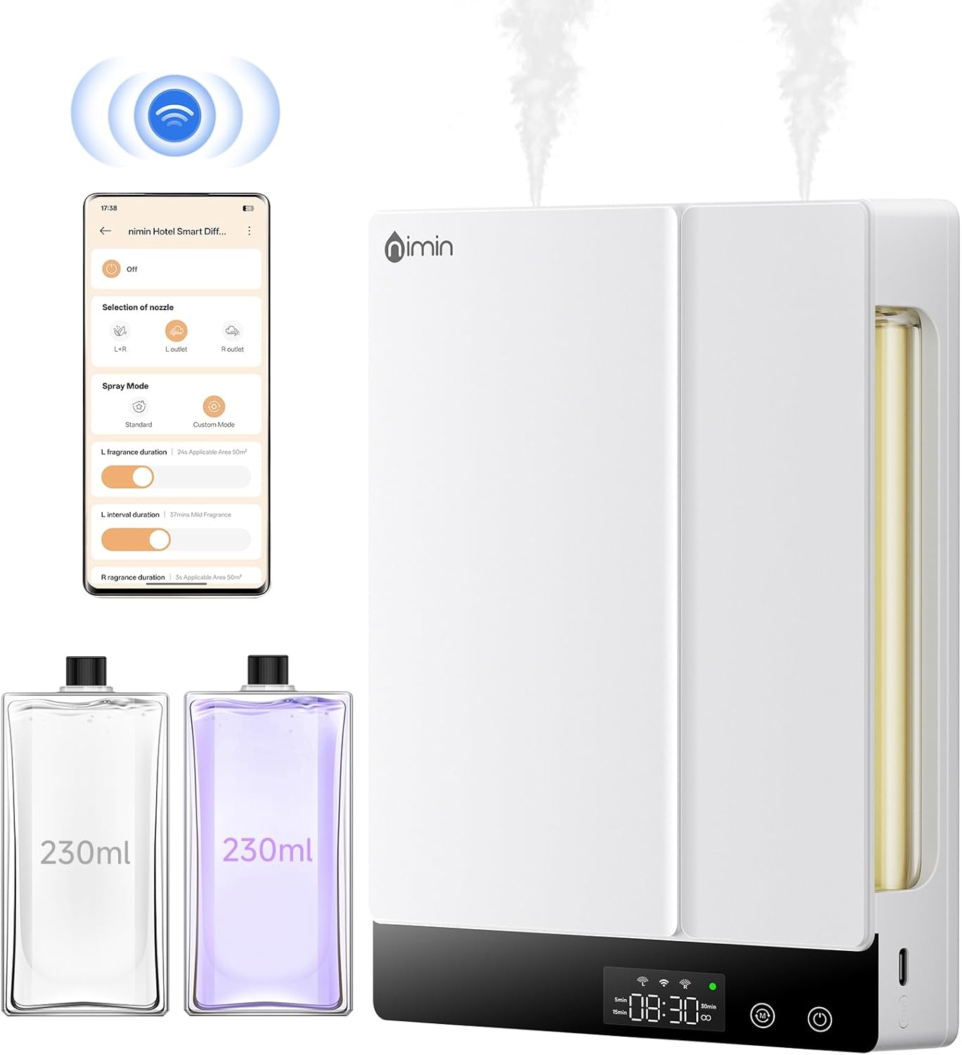 Smart Waterless Essential Oil Diffuser - Aromatherapy Scent Machine for Home & Office, Xiaomi Home APP, Remote Control, Dual Chambers/Nozzles, 2×230ml Oils, Hotel Collection, Wall/Desktop
