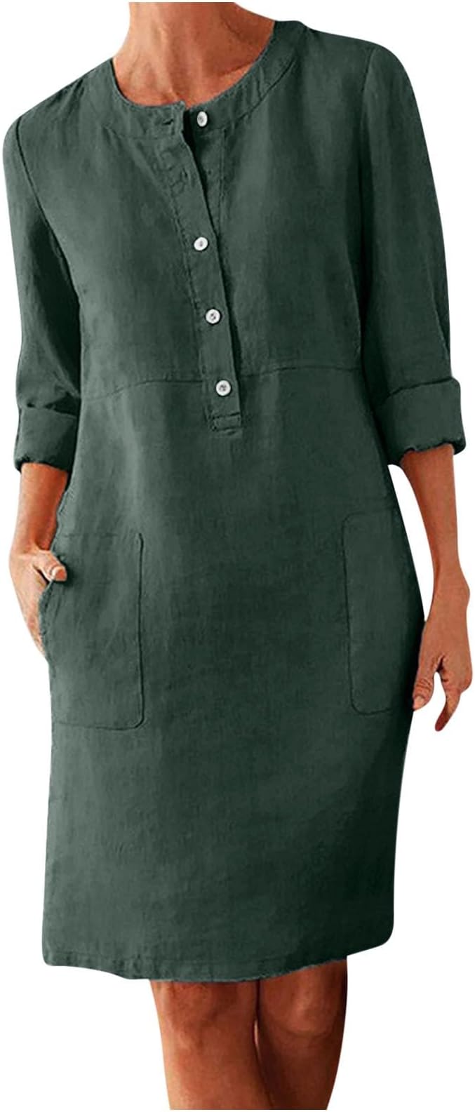 Women's Long Sleeve Button Up Casual Loose Fit Shirt Dress with Pockets Versatile Work Office Dress Tunic Outfit