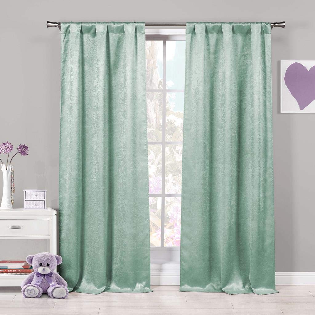LALA + BASH - Quincy Faux Silk Grommet Window Curtain 2 Panel Drapes, 37 x 84, Seafoam Blue