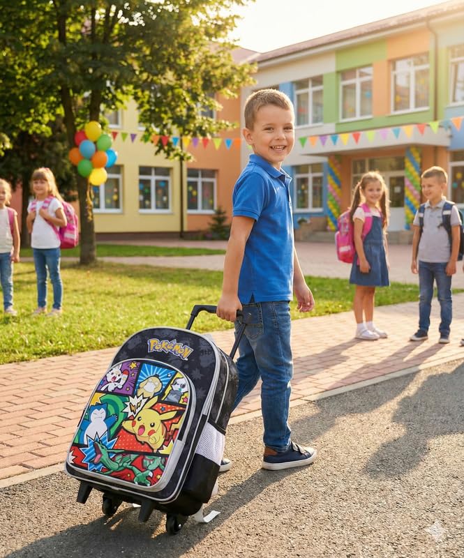 Image of STRIDERS Pokemon School Bag for Kids | Spacious Durable Rolling Backpack | Padded Comfortable Straps & Fun Design | Ideal for School Travel & Play