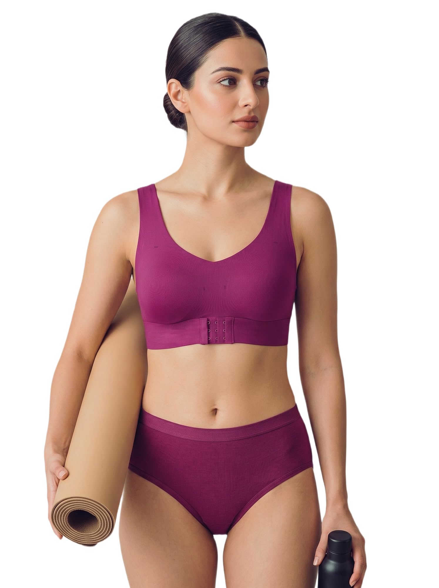tweens Cotton Bra Panty Set for Women | Padded Bonded Gym Bra with Crisscross Back | Dual Hook Closure | Mid Waist Hipster Panty | No Elastic Marks | Seamless Comfortable Innerwear Set-picture-34