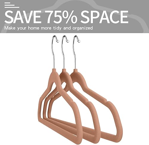 Miniatura 3 de Perchas de terciopelo para ropa (paquete de 50) resistentes y duraderas, perchas de colores vibrantes, perchas ligeras que ahorran espacio para