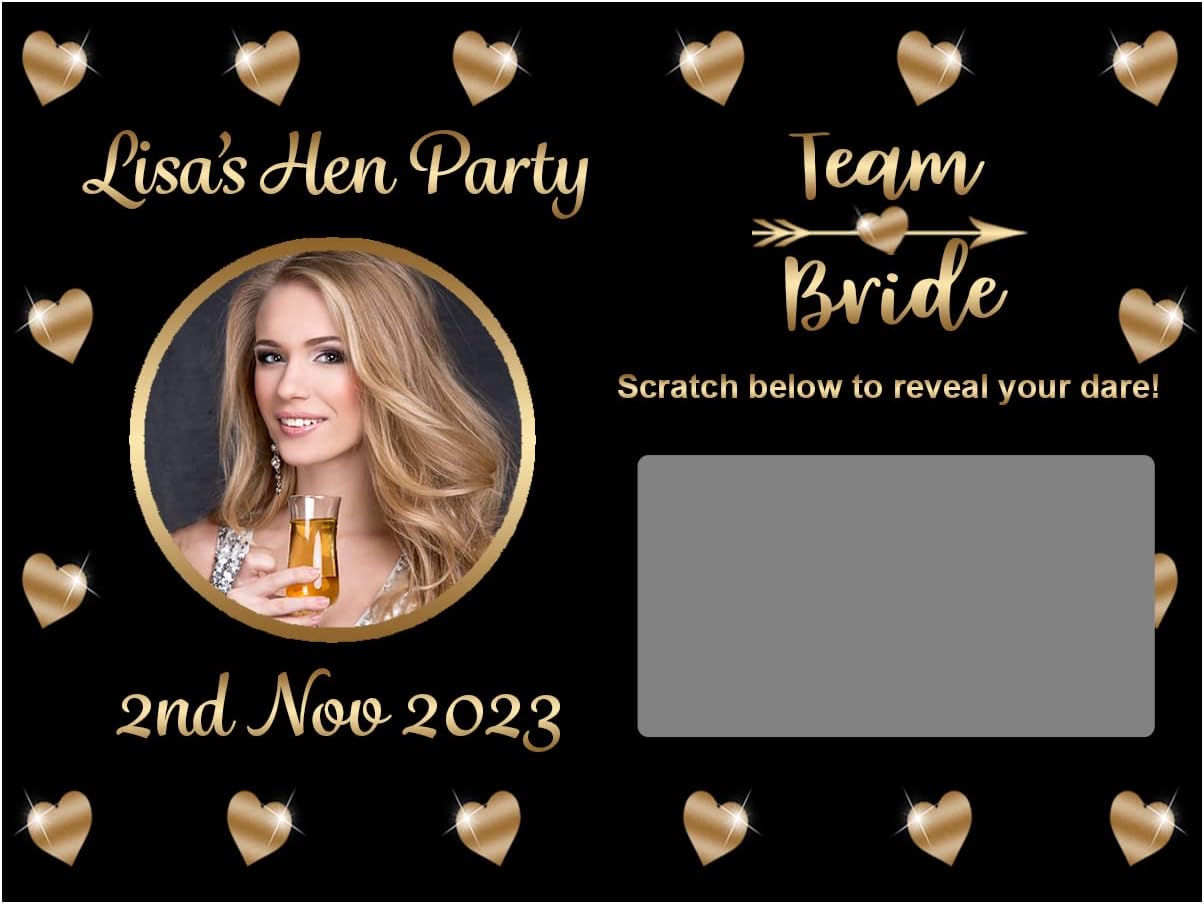 The Retouch Oasis 10 x Personalised GOLD TEAM BRIDE DARE Photo SCRATCH CARDS Hen Night Do Party Fun Game