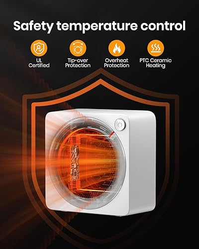 Miniatura 21 de Gaiatop Mini calentador de espacio, ligero PTC de cerámica de calentamiento rápido, 500 W, eficiencia energética para uso en interiores, Negro