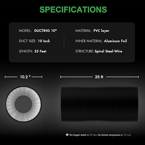 Vista 121 de iPower Manguera de ventilación flexible de 3 pulgadas y 8 pies de conducto de aluminio de 4 capas de protección para secadora para calefacción