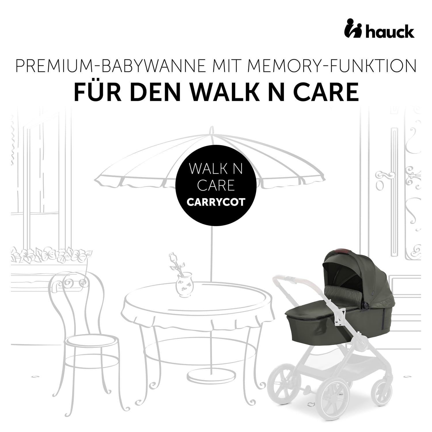 Hauck Babywanne UPF 50+ XXL Panoramafenster Walk N Care Kinderwagen Neugeborene 9 kg Dark Olive