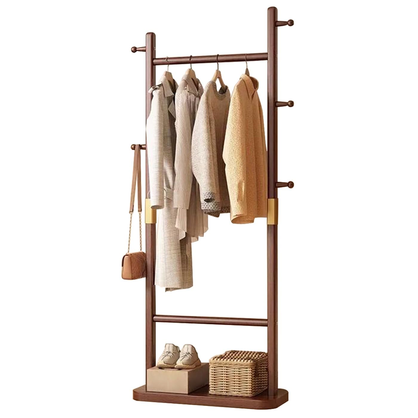 BEARQUN Coat Rack Freestanding, Entryway Coat Stand for Hallway, Stable Wood Base, for Hallway Small Space, Hanging Rail and 5 Hooks, for Hat, Umbrella, Clothes : 40/60x28x162CM