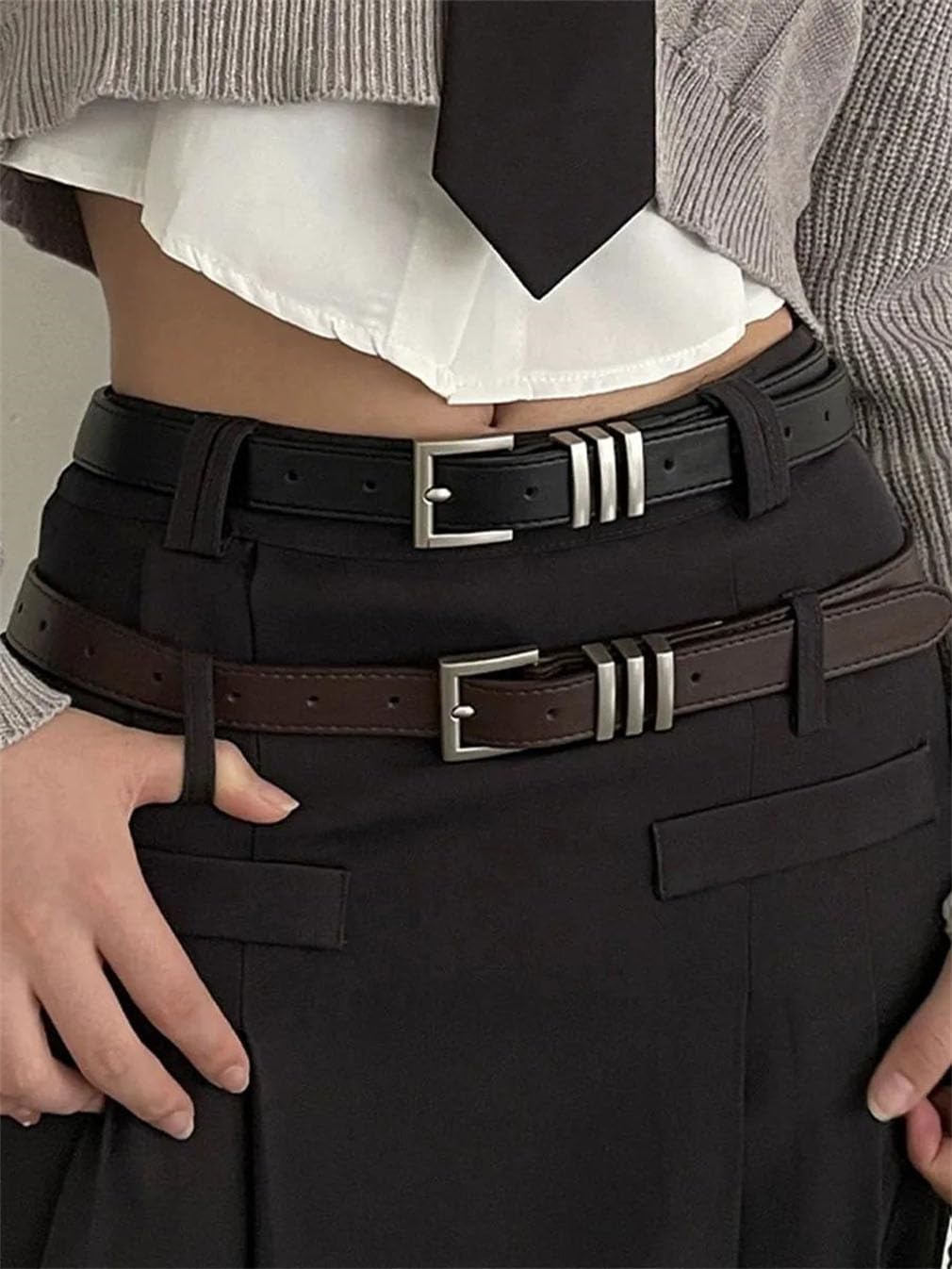 Cinturones cuadrados con hebilla para mujer, para vestir, jeans, cinturón ajustable