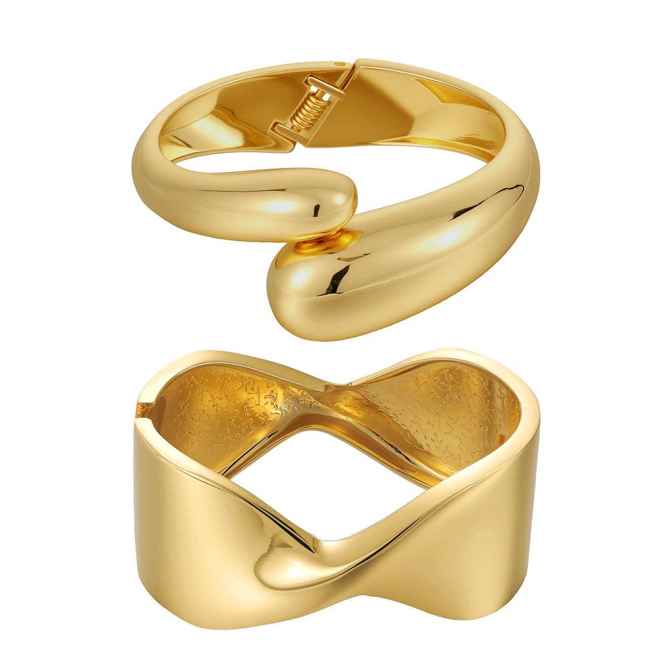 Emibele Gold Breit Manschette Armband Stack, 18K vergoldet Offener Armreif Armband, Teardrop Scharnier Handgelenk Chunky Armband Set für Frauen, Nicht Anlaufen Schmuck Geschenk, 2 Pack