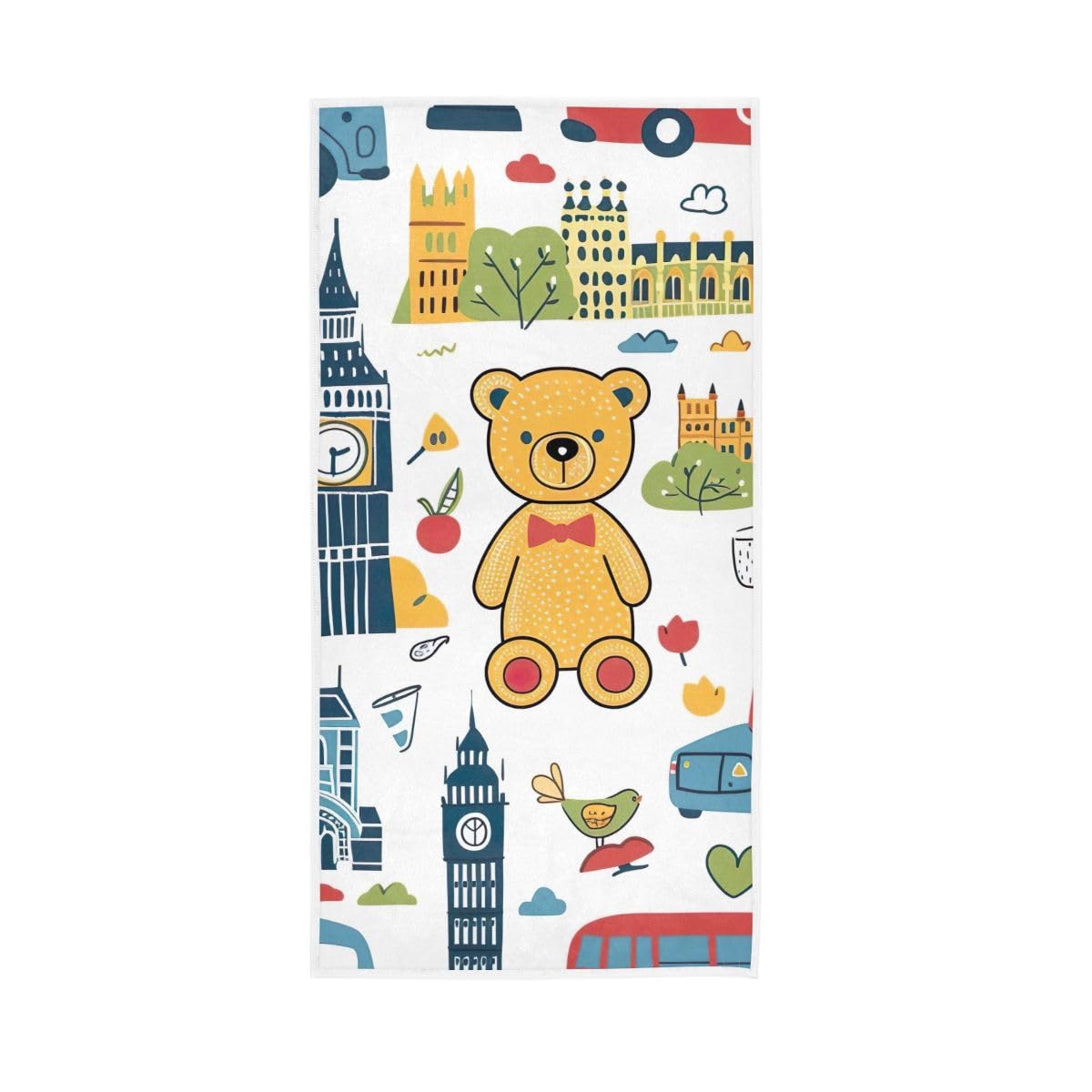 LSRCPD London Touristic Cartoon Pattern Hand Towel, Multipurpose Spa Towels for Hand, Face, Hair, Bath 15 x 30 Inches