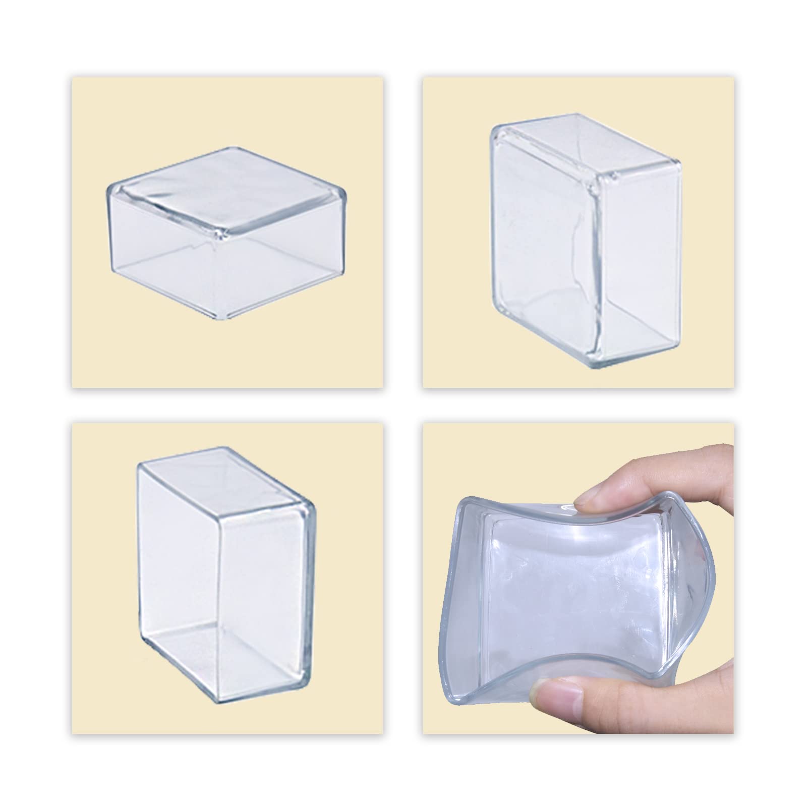 Flyshop Transparent Square 12PCS Furniture Leg Caps PVC Chair Leg Floor Protectors Non-Scratch Reduce Noise Table Chair Leg Tips Caps 2-3/8" x 2-3/8" (60 x 60 mm) - Image 4