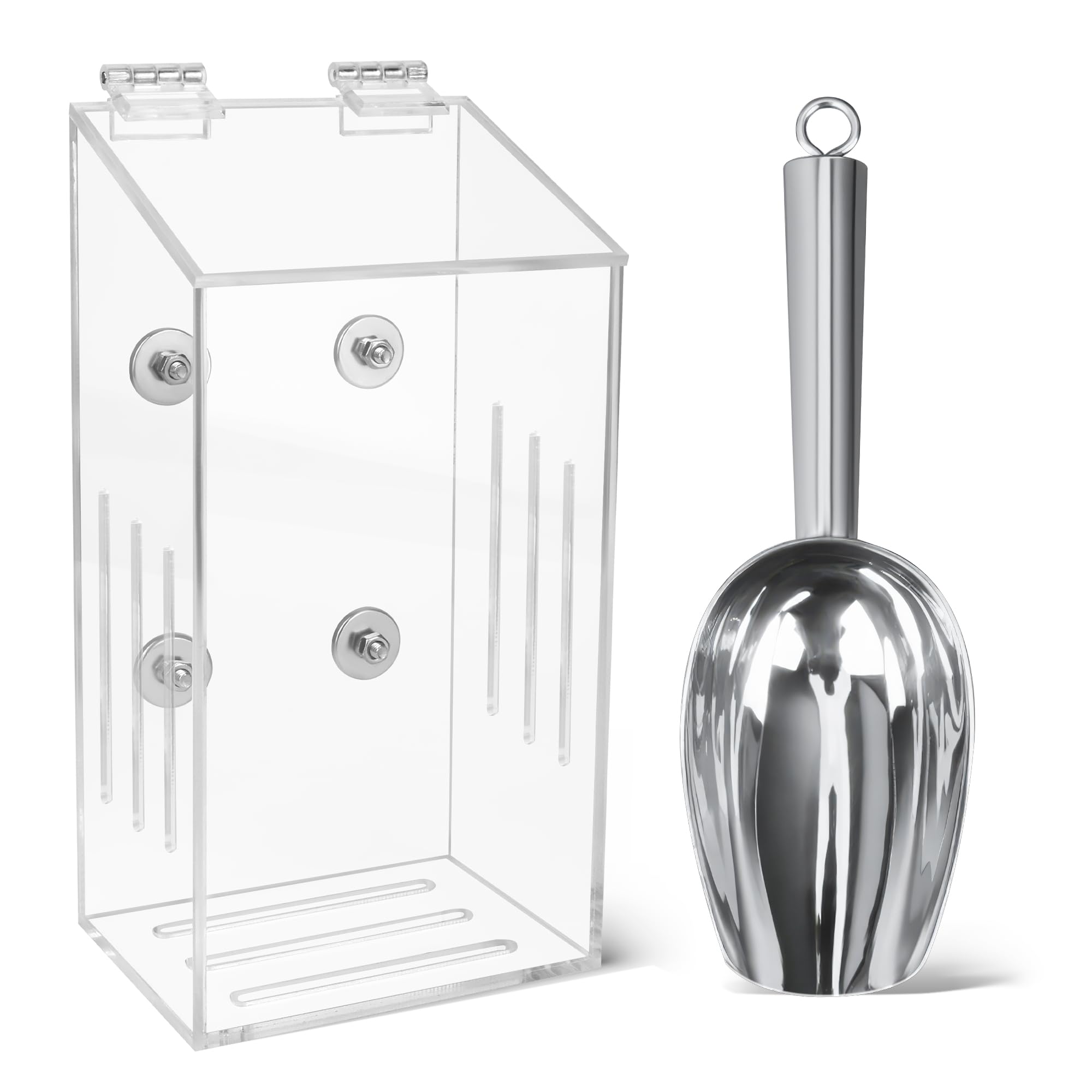 1+1P Magnetic Ice Scoop Holder with Metal Scoop, Windspeed Acrylic Ice Scoop Holder for Freezer Machine, Refrigerator, with Air Circulation Hole, No