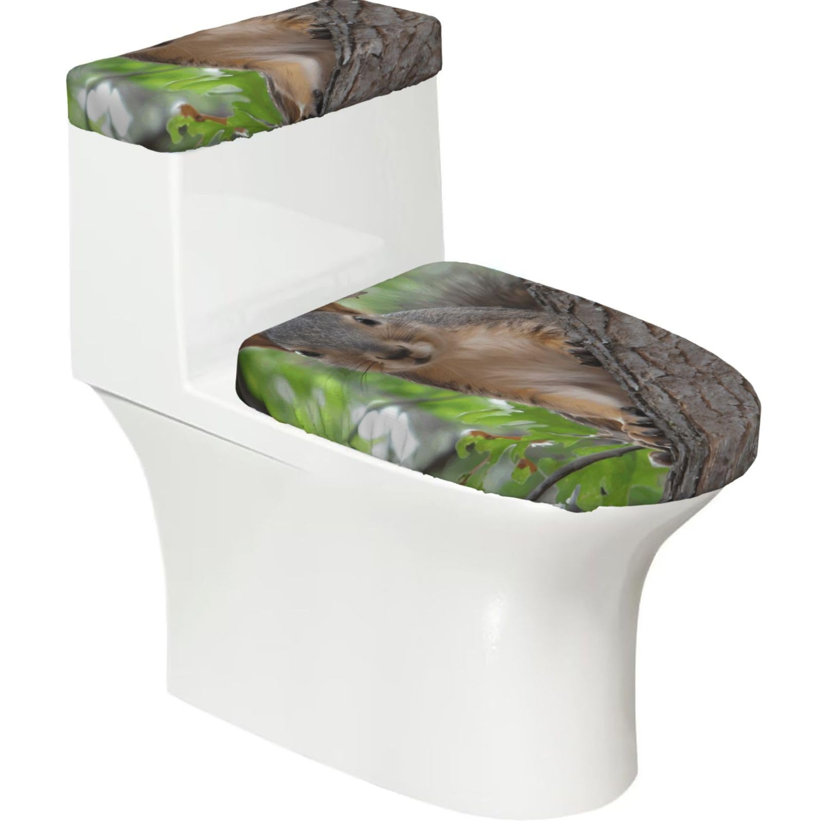 Wzycwb Black Squirrel In The Tree 2-Piece Toilet Seat Cover Set With Tank Lid, Elastic Fit For U-Shape & Elongated Toilets, Bathroom Decor, Housewarming Gift
