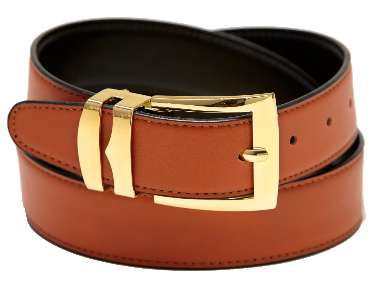 Concitor Men's Belt Reversible Wide Bonded Leather Gold-Tone Buckle ORANGE/Black 58