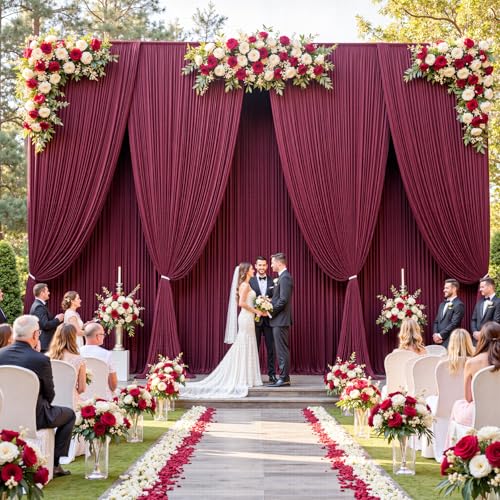Image of 10ftx15ft Burgundy Backdrop Curtains for Parties, Wrinkle Free Polyester Burgundy Photo Backdrop Drapes 2 Panels 15 ft Long Back Drop Cloth for Wedding Birthday Photography Background Party