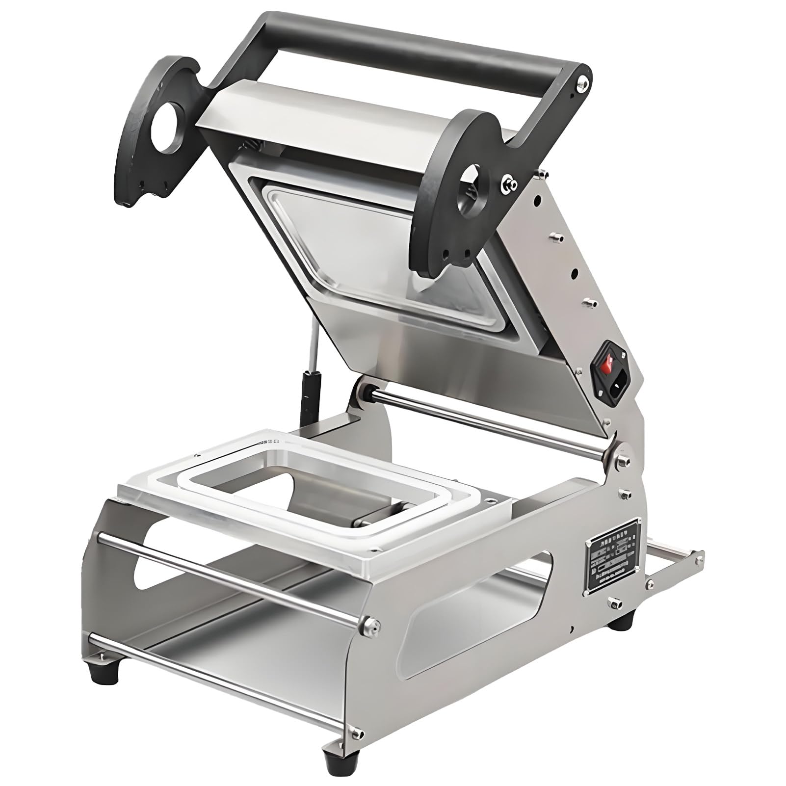 Máquina selladora semiautomática de bandejas al vacío, máquina de embalaje de sellado de alimentos, 7-8 veces/min sellador térmico para llevar, filetes y comidas cocinadas