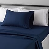 Lightweight Super Soft Easy Care Wrinkle Free Microfiber 3 Piece Bed Sheet Set with 14-Inch Deep Pockets, Twin, Navy Blue, Solid, Kids, Men & Women Bedding