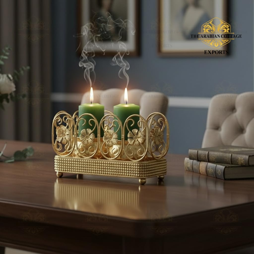 Candle Stand | Pencil Stand | Faux Flower Vase | Floral Multipurpose Golden Organizer Basket – Decorative Metal Holder for Candles, Pens, Plants & More (18x10 cm) - Ornara Stand - DOM-5A