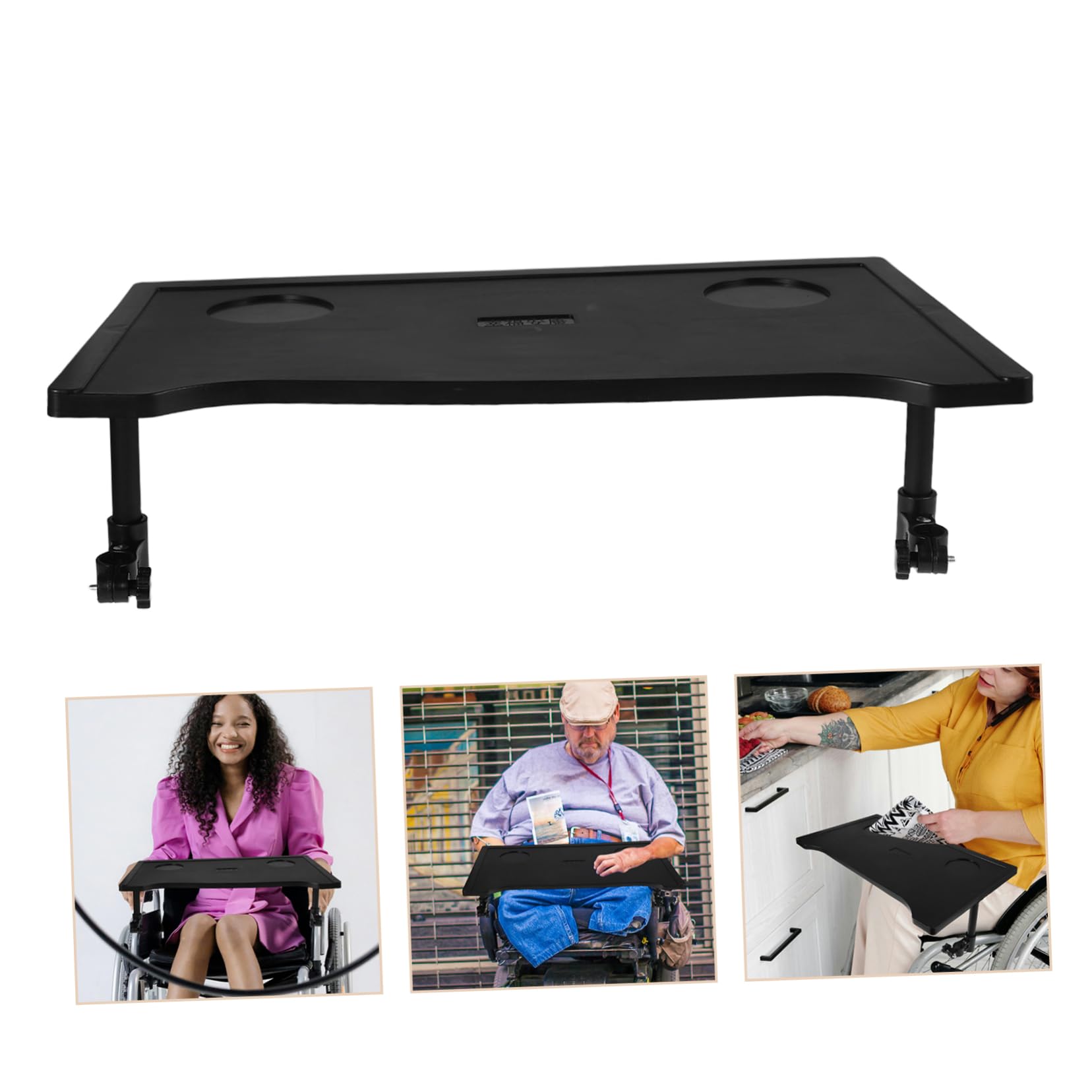 Ipetboom Mesa Plegable Comedor para Silla de Ruedas con Bandeja de Plástico Pequeña y Portavasos, Superficie Cómoda y Ligera para Uso en Comedor Interior y Exterior