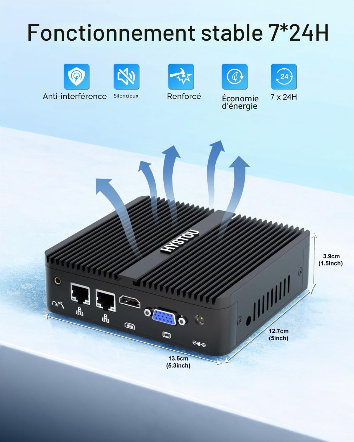 HYSTOU Mini PC Fanless Industriel 8Go de RAM 128Go SSD J5005 Fanless Mini PC per Industrial