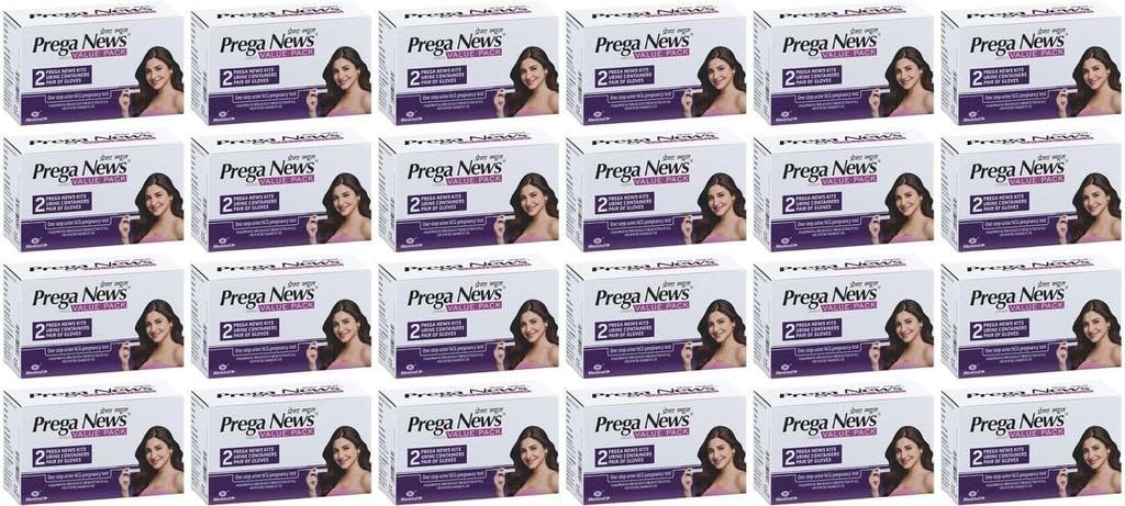 Prega news Value Pack Kit,One Step Pregnancy Test Kit, Easy to Use, Accurate Result in Just 3 Minutes,2 Gloves + 2 Urine Containers + 2 Pregnancy Test Kits x pack of 24