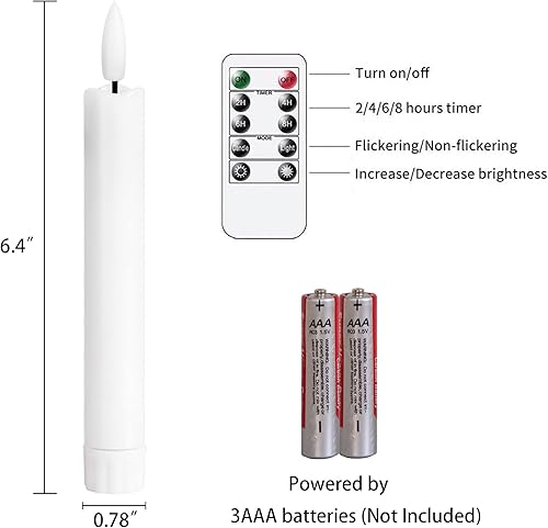 Miniatura 4 de Velas cónicas sin llama a pilas con dos temporizadores remotos, velas LED de 6.4 pulgadas con mecha 3D, luz cálida parpadeante de larga duración,