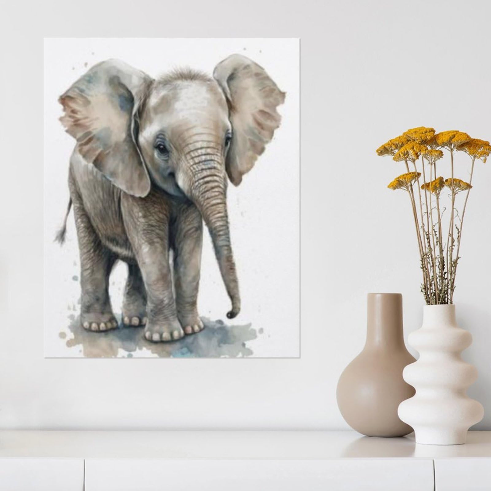 Amazon.co.jp: 絵画 象の赤ちゃん水彩画インテリア 絵画 超リアルな