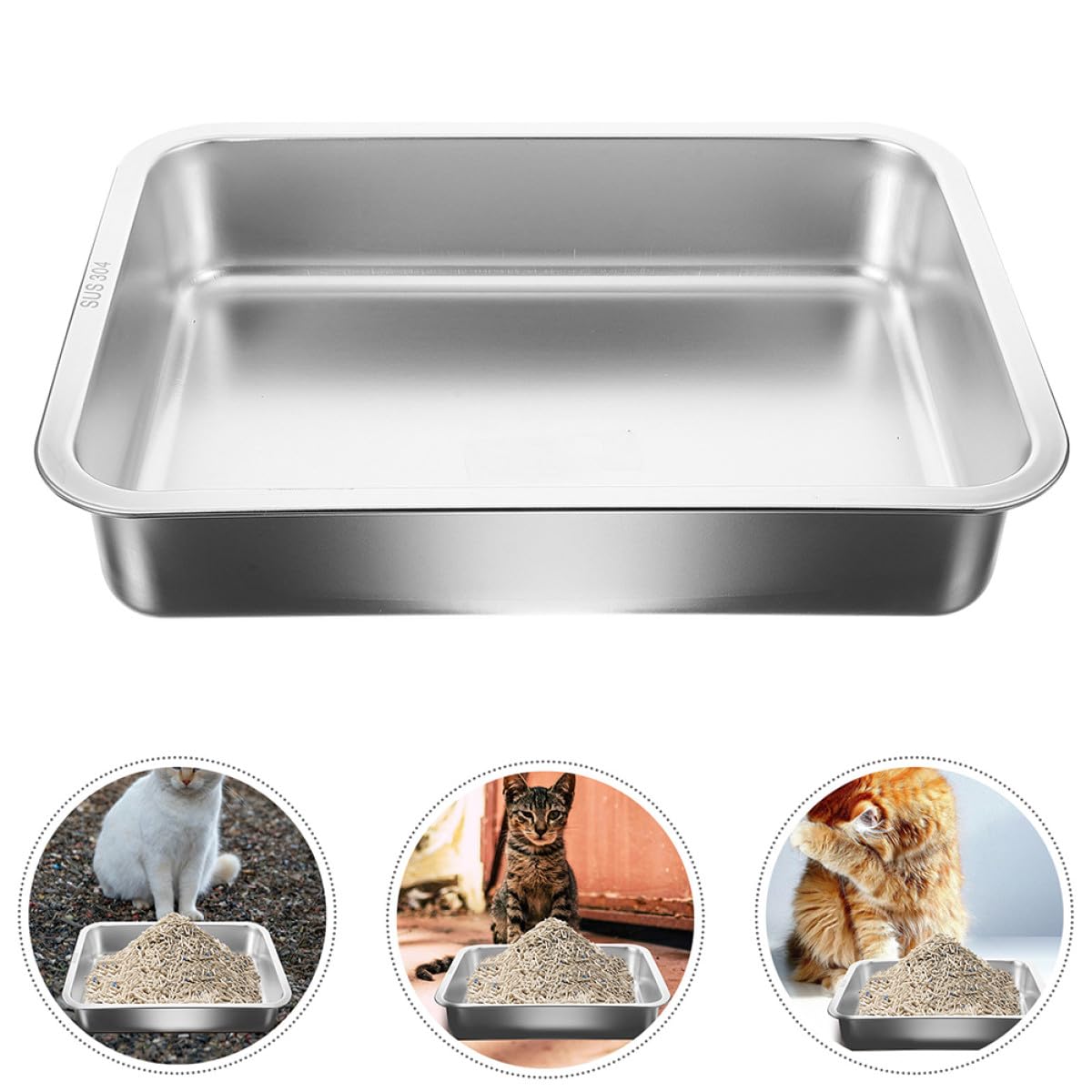 Robuste Katzentoilette aus Edelstahl und Stabilem Boden Geruchsneutral und Klebefrei mit Offenem Design für Kleine Katzen und Kätzchen