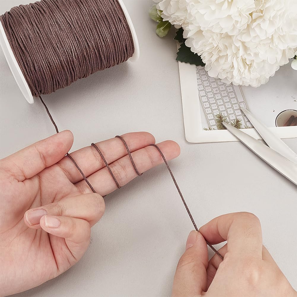 PH PandaHall 160m 1mm Filo di Cotone Cerato Marrone Cordino per Perline Bracciale Collana Macramè