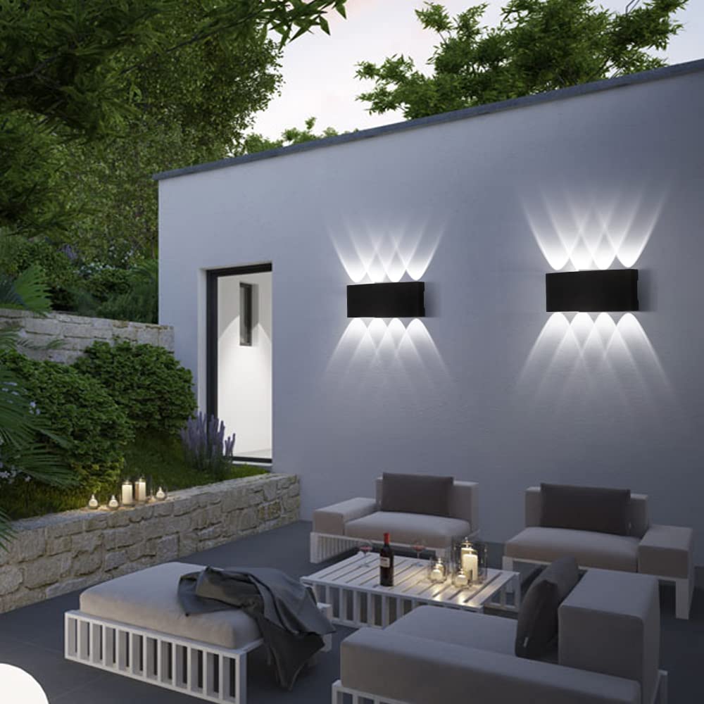 FUPE 2 Pack Applique Murale Extérieur/Intérieur LED Appliques Extérieure 16W 1600lm ip65 imperméable moderne en aluminium up and down applique lumineuse spot Lampe Murale(Noir 6500k lumière froide) - 2
