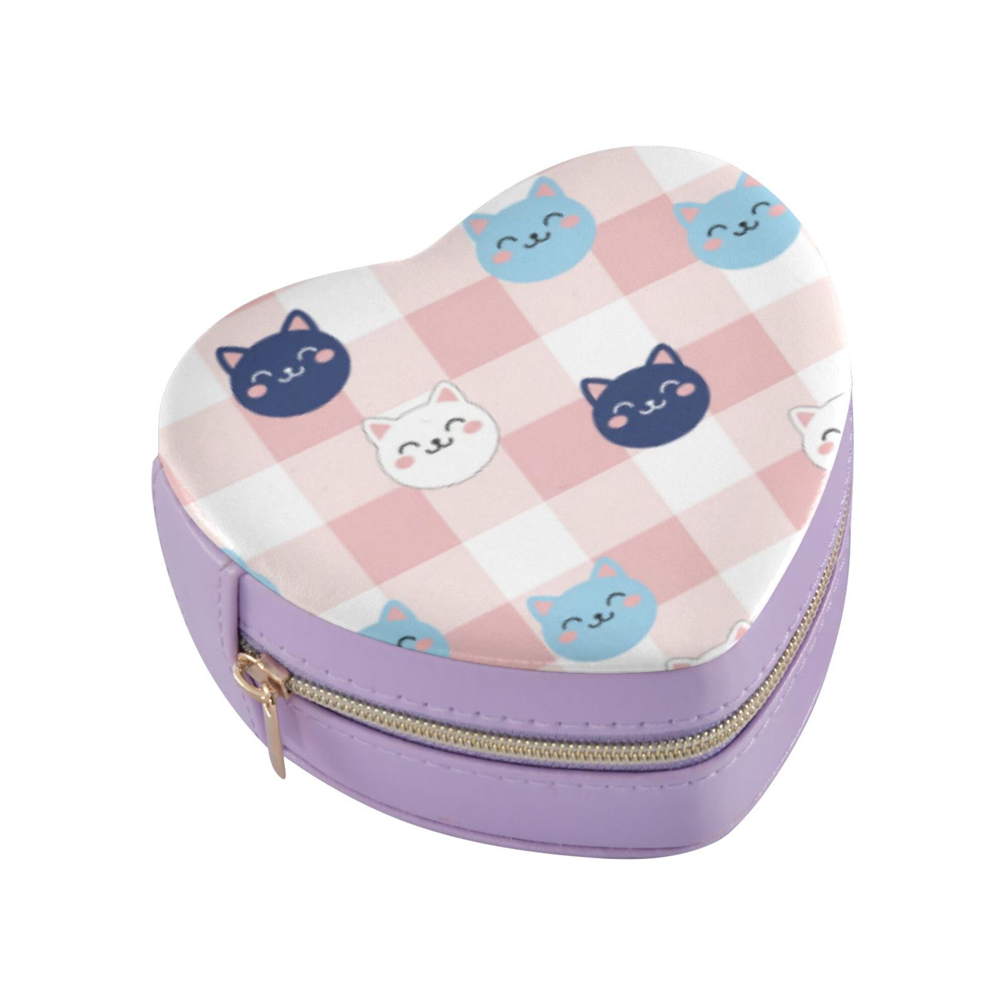 Cat Jewelry Box for Travel - Portable Heart-Shaped Jewelry Organizer for Earring Ring Necklace Gift for Women Girls