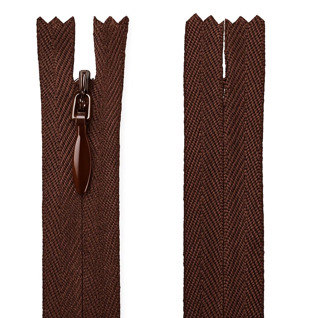 Invisible Zip Dark Brown 8" (20cm) - Concealed Closed-End Nylon Zipper for Sewing & Dressmaking: Skirts, Cushions, Bag Linings, Pouches & Alterations by Giddy Square — image 1